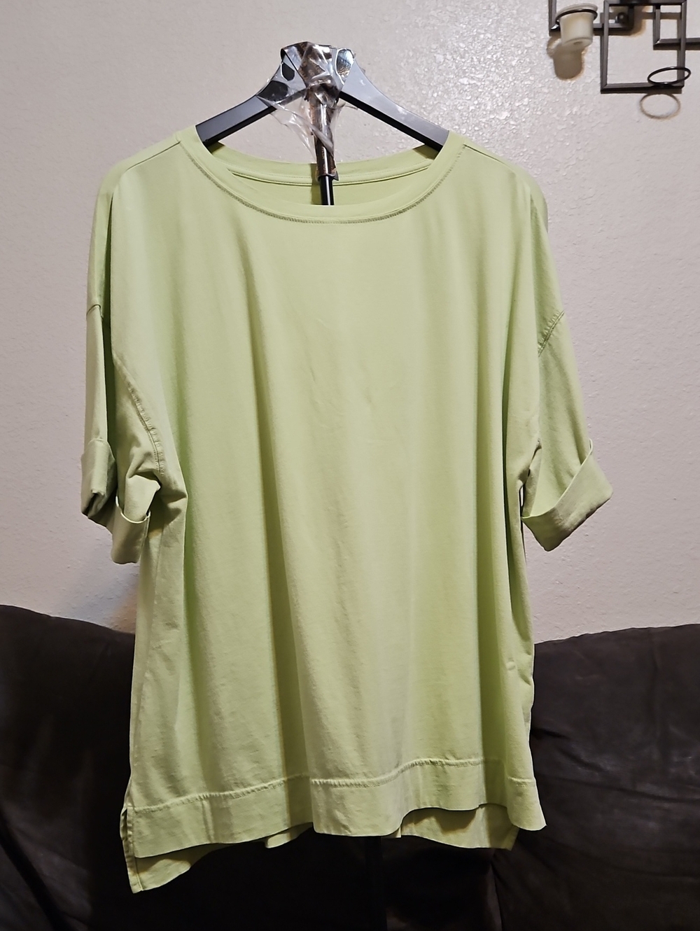 LOGO by Lori Goldstein Lime Green Short Sleeve Rolled-Cuff Tee